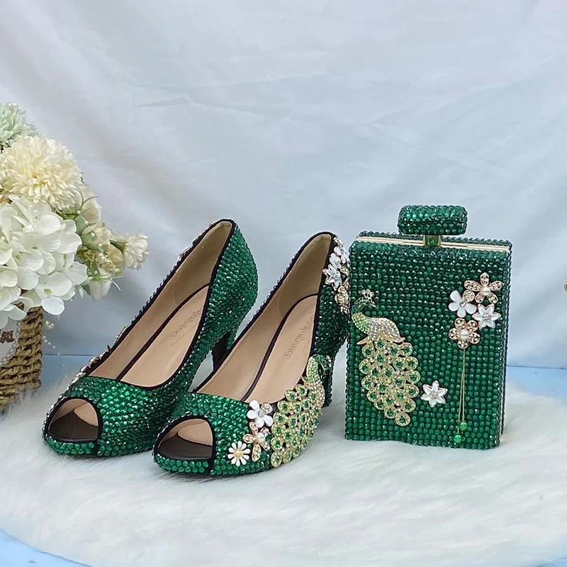Dress Shoes Women Green Crystal Sandals Open Toe Wedding For Bride Party And Bag Ladies Peacock High Heel Rhinestone Pumps, 6cm pumps set
Dress Shoes Women Green Crystal Sandals Open Toe Wedding For Bride Party And Bag Ladies Peacock High Heel Rhinestone Pumps, 6cm pumps set