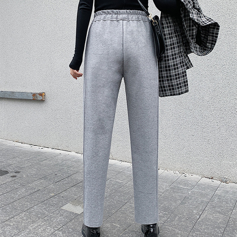 OL Casual High Waist Straight Pants Women Bottoms Autumn Winter Woolen Solid Thick Warm Loose Trousers 210421