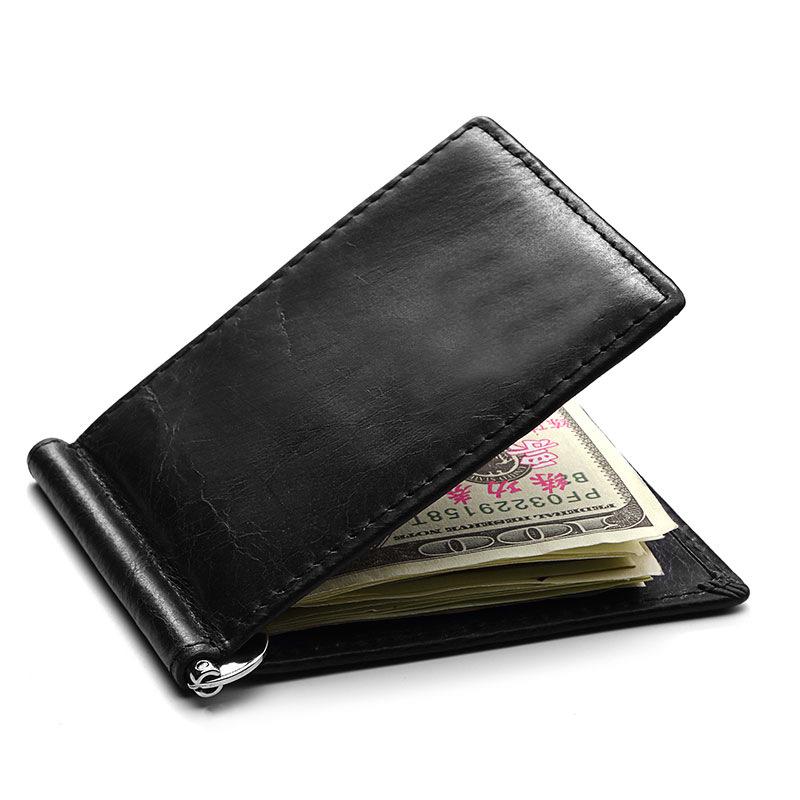 Genuine Leather Men's Vintage Money Clip Male Bifold Purse Simple Billfold Wallet Men Clamp Slim Cash Card Holder Wallets1