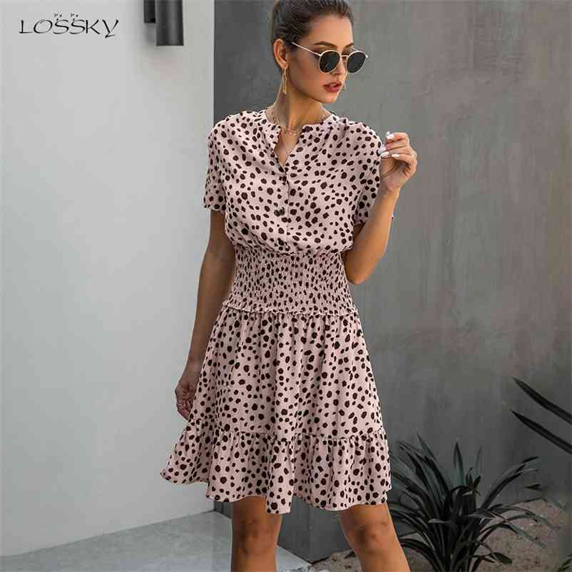 Dress Women Leopard Casual Black Summer Ruffle Mini Dresses Buttons Ladies Purple Waisted Fitted Clothing Womens Clothes 210409