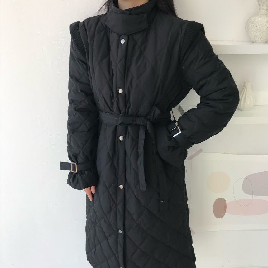 OL Autumn Winter Coat Women Parkas Vintage Work Wear Outwear Elegant Warm Lace-up Loose Female Long Overcoat 210421