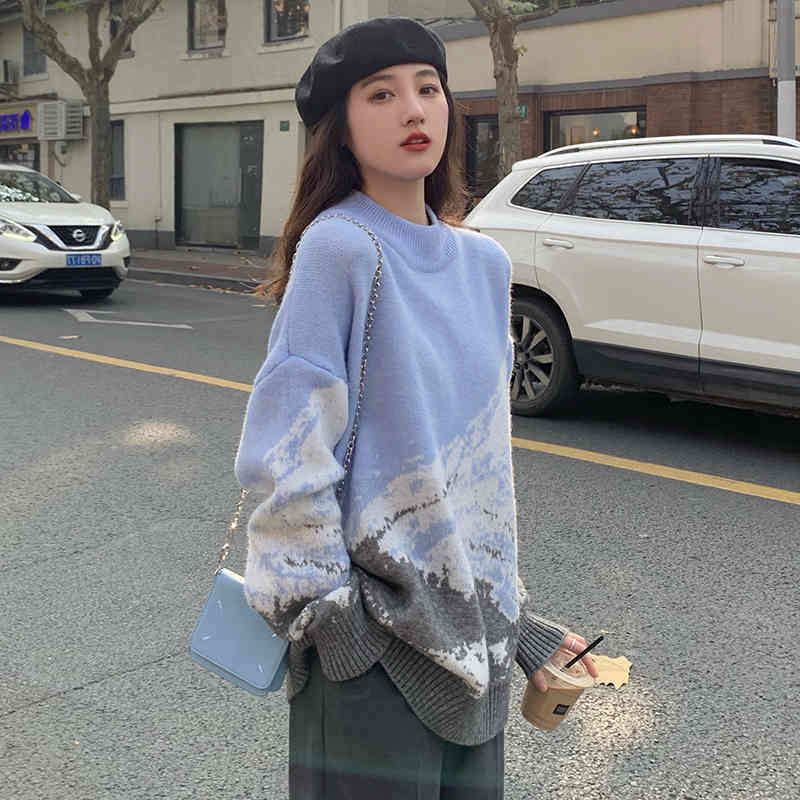 autumn winter korean style loose Snow Mountain Sweaters thick warm Knitted Sweaters and pullovers womens (C8202) 210423