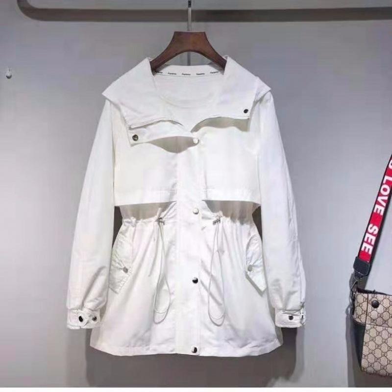 Women's Trench Coats Windbreaker Short Korean Version Hooded Loose Waist White Leisure Spring And Autumn Women Small Cargo Coat Streetwear