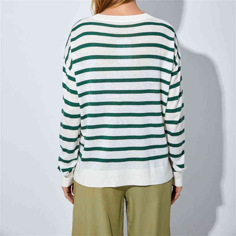 GCAROL Women Color Spliced Stripes Sweater Drop Shoulder Loose Elegant Knit Pullover Soft Stretch Spring Autumn Winter Jumper 211109