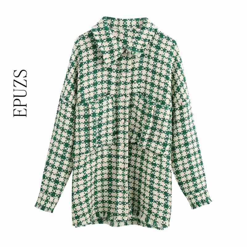 Vintage green plaid jacket women tweed coat fashion button oversize casual thick winter 210521
Vintage green plaid jacket women tweed coat fashion button oversize casual thick winter 210521