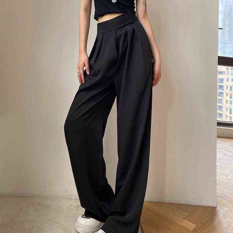 HOUZHOU Brown Wide Leg Women's Classic Suit Pants Vintage Palazzo Office Elegant Casual Balck Trousers Female High Wasit 211115