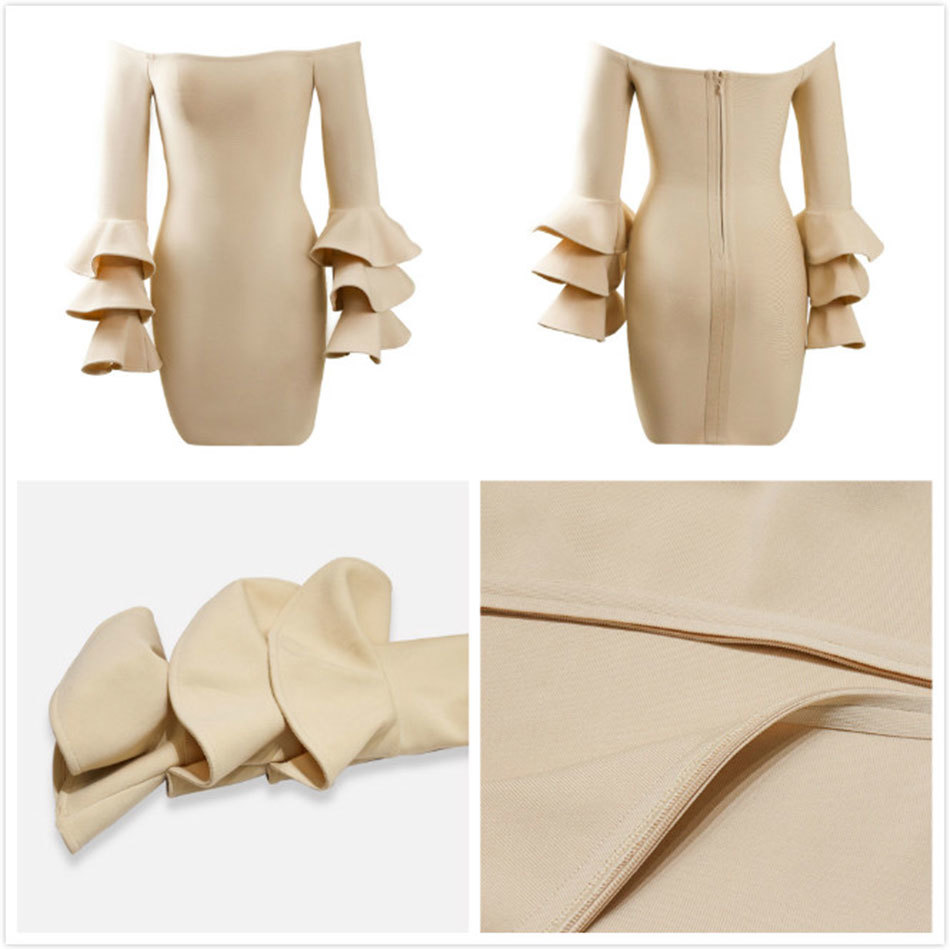 Free Women Bandage Dress Sexy Off Shoulder Ruffled Long Sleeve Bodycon Celebrity Club Runway Party 210524