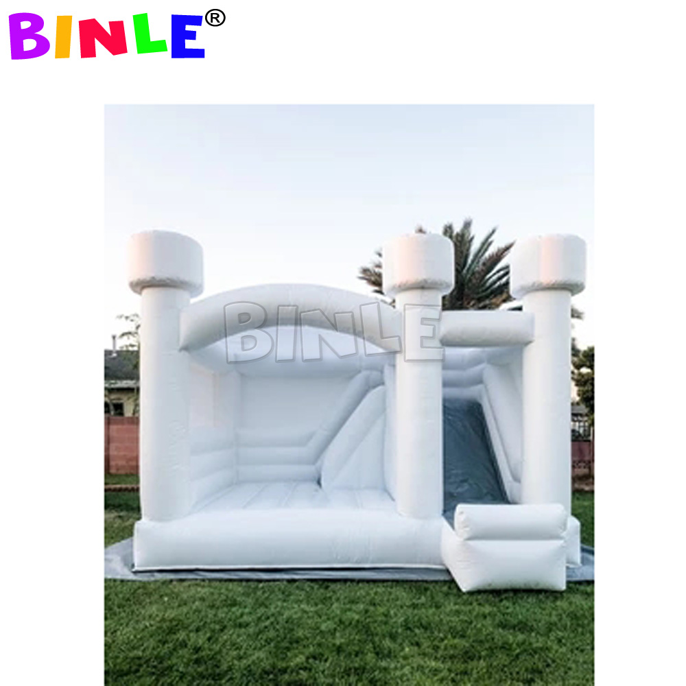 Outdoor Wedding White Bounce House Inflatable Bouncing Castle With Slide PVC Commercial jumping Bouncer Bouncy Combo For Kids Moonwalks n adults