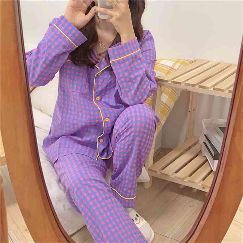 Plaid All Match Sleepwear Loose Homewear Stylish Geometric Girls Lady Women Sweet Chic Pajamas Sets 210525, Pink and purple
Plaid All Match Sleepwear Loose Homewear Stylish Geometric Girls Lady Women Sweet Chic Pajamas Sets 210525, Pink and purple
