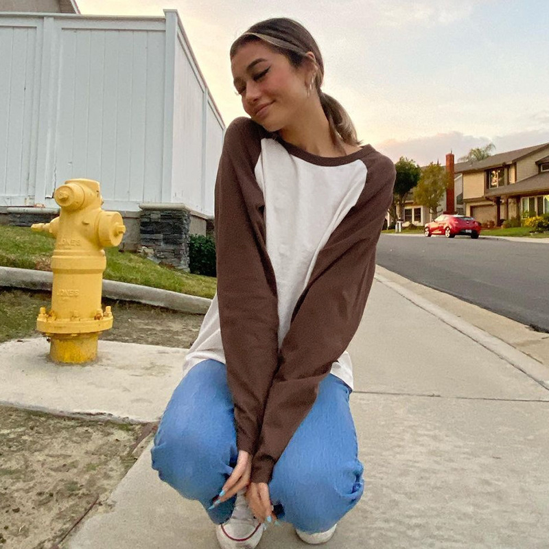 Personalized Women's T Shirt Color Block Brown Sleeve Pullover Loose Casual Long Sleeve Top Street Trend Fashion Basic Clothing, Contrast color
Personalized Women's T Shirt Color Block Brown Sleeve Pullover Loose Casual Long Sleeve Top Street Trend Fashion Basic Clothing, Contrast color