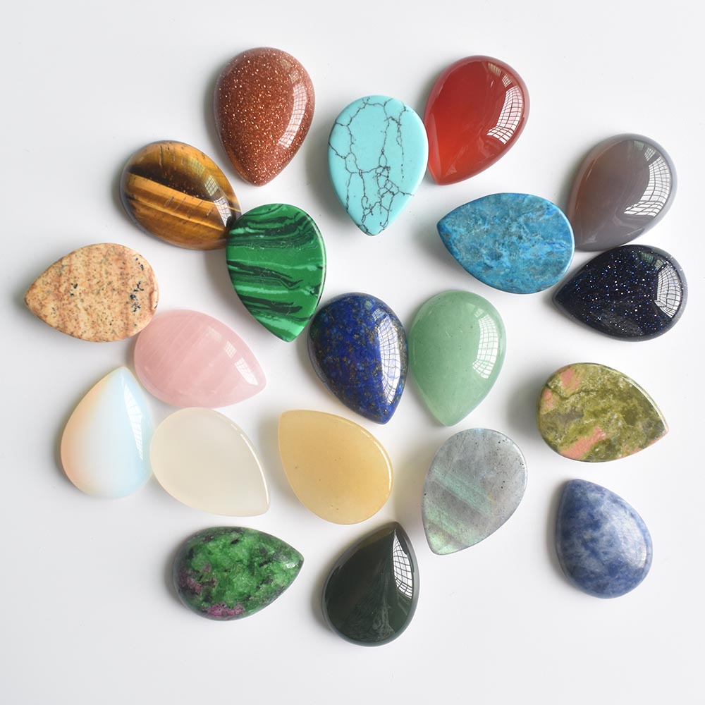 Natural stone 18x25mm water drop Loose Beads opal Rose Quartz Tiger's Eye turquoise Cabochons Flat Back for necklace ring earrrings jewelry acces