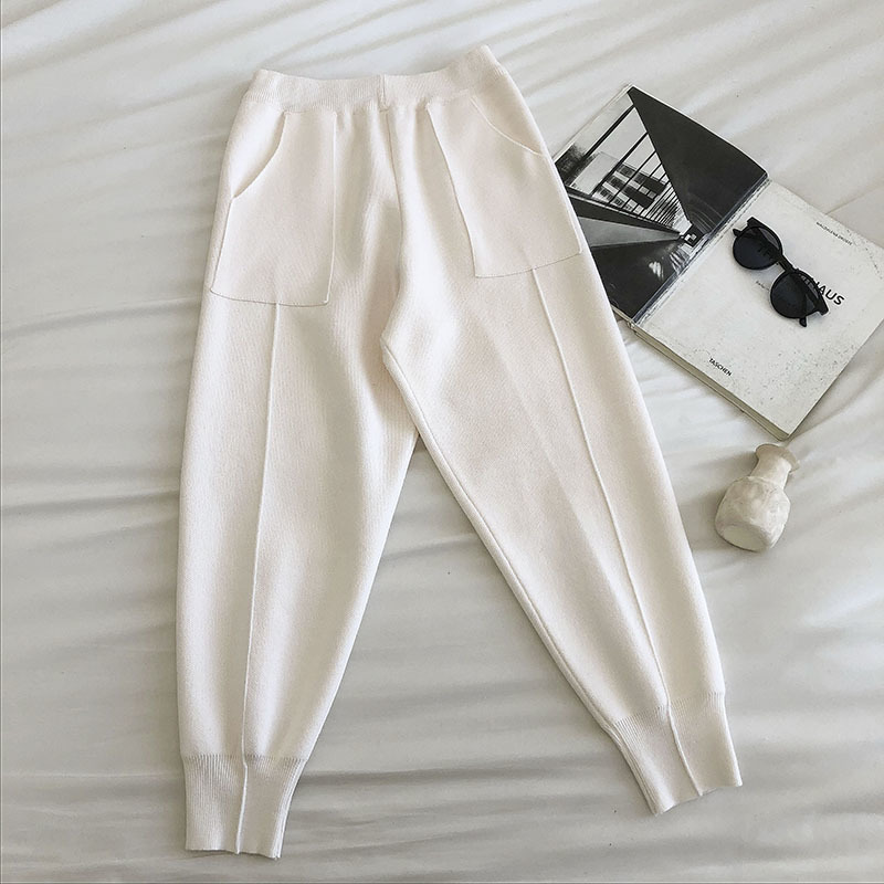 Nomikuma Knitted Harem Pants Autumn Winter Sweater Trousers Korean Causal Solid Pockets Women Ankle-length Pants 6C967 210427