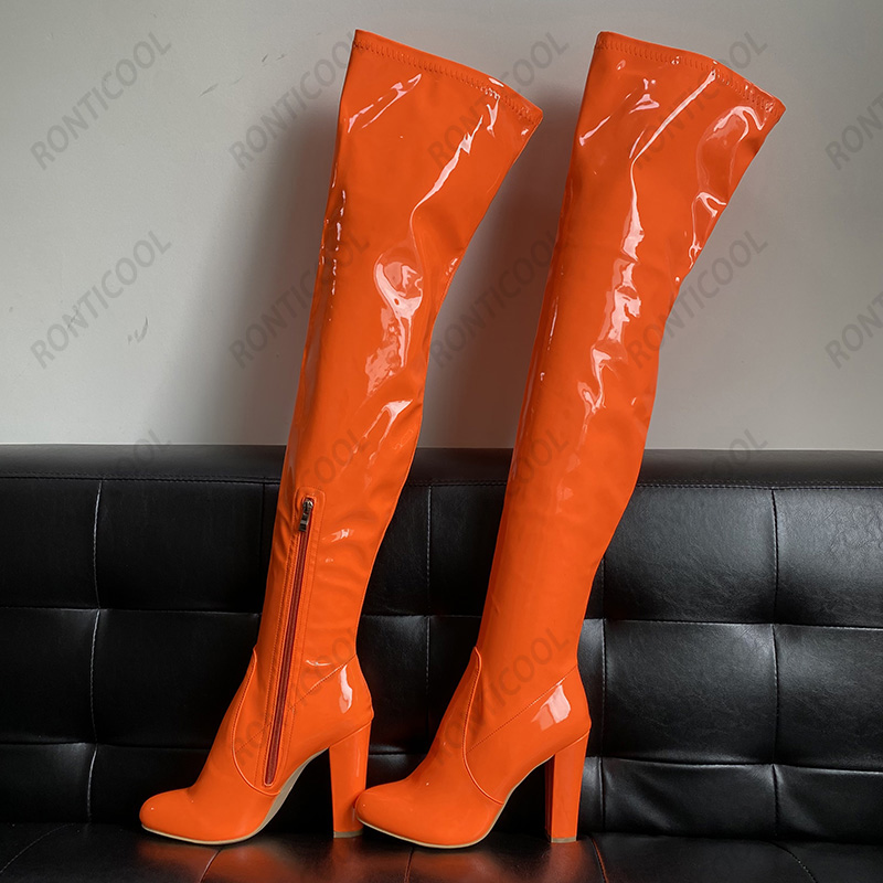 Rontic Handmade Women Thigh High Boots Square High Heels Round Toe Pretty Purple Casual Shoes Women Us Size 5-20