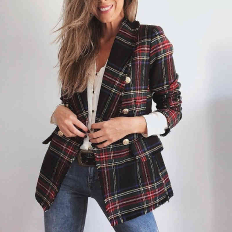 Causal light tan autumn women trench coat Split joint elegant long sleeve Plaid windbreaker plaid 210515