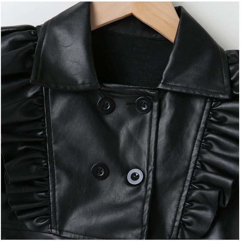 Spring Autumn Baby Girls Pu Leather Dress Kids Long Sleeve Dresses Children Jackets Coats Fashion Girl Clothes 2-7 Years