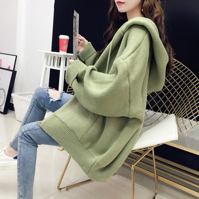 Very Fairy Sweater Cardigan Women Short Top Autumn And Winter Clothing Korean Loose Hooded Coat Thick 210427