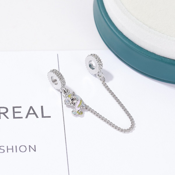 Fit Sterling Silver Bracelet Unicorn Safety Chain Crystal European Stopper Clip Lock Charm Fits Bracelet jewelry findings