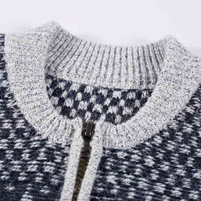 Knitted Autumn Winter Fashion Mens Cardigan Zipper Sweater Casual Patchwork Thick Full Zip Knitwear Coat Male Pattern Style 210518