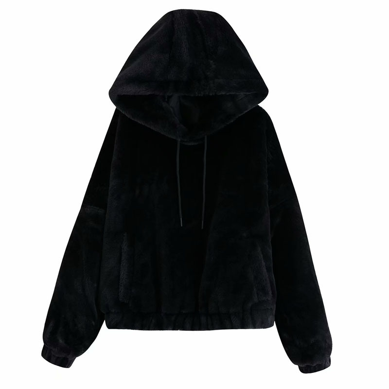 Winter Loose Hooded Long-sleeved Lazy Wind Hooded Korean Female Coat Pocket Solid Color Harajuku Women's Jacket Cute Tops 210507