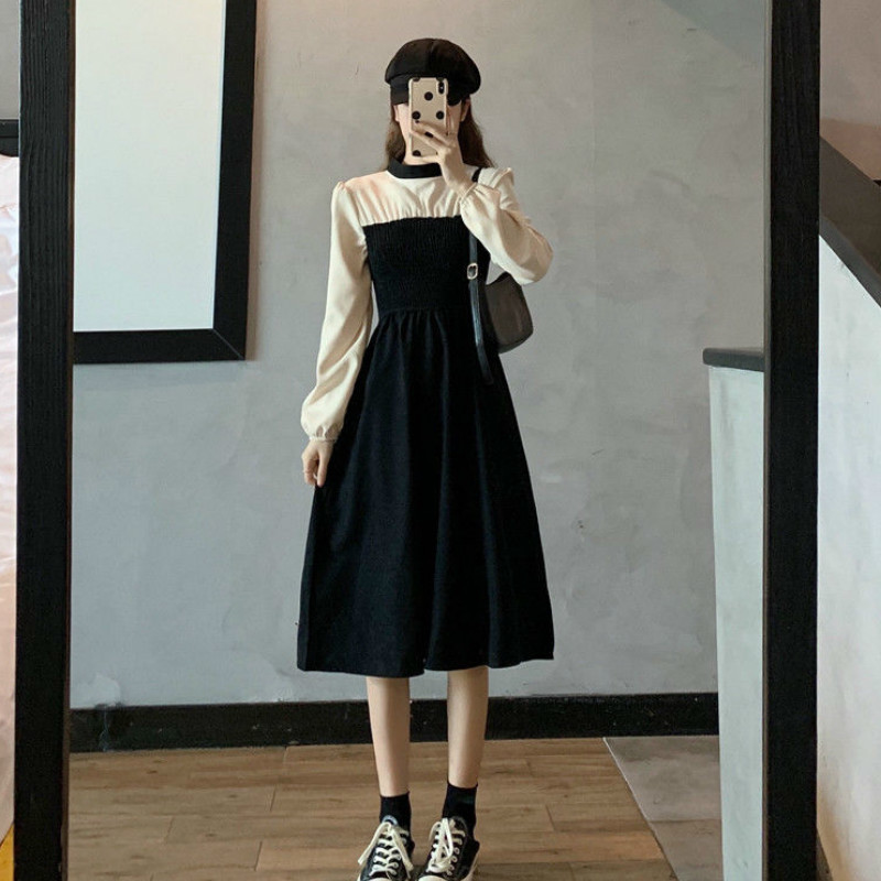 Elegan Dress Korean Spring Long Sleeve O-Neck Kawaii Dress Women Preppy Style Slim Party Midi Dress Female Winter 210521