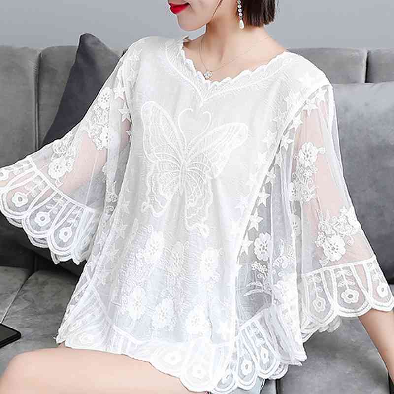 Blusas Mujer De Moda Flare Sleeve Summer Blouse Women V-neck Floral Embroidery Chiffon Blouse Shirt Tops Women Clothes C927 210602, Black
Blusas Mujer De Moda Flare Sleeve Summer Blouse Women V-neck Floral Embroidery Chiffon Blouse Shirt Tops Women Clothes C927 210602, Black