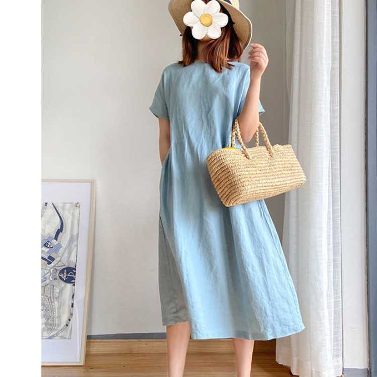 VANOVICH Women's Dress Summer Solid Color Pluz Size Short Sleeve Round Collar Korean Style Women Clothing 210615