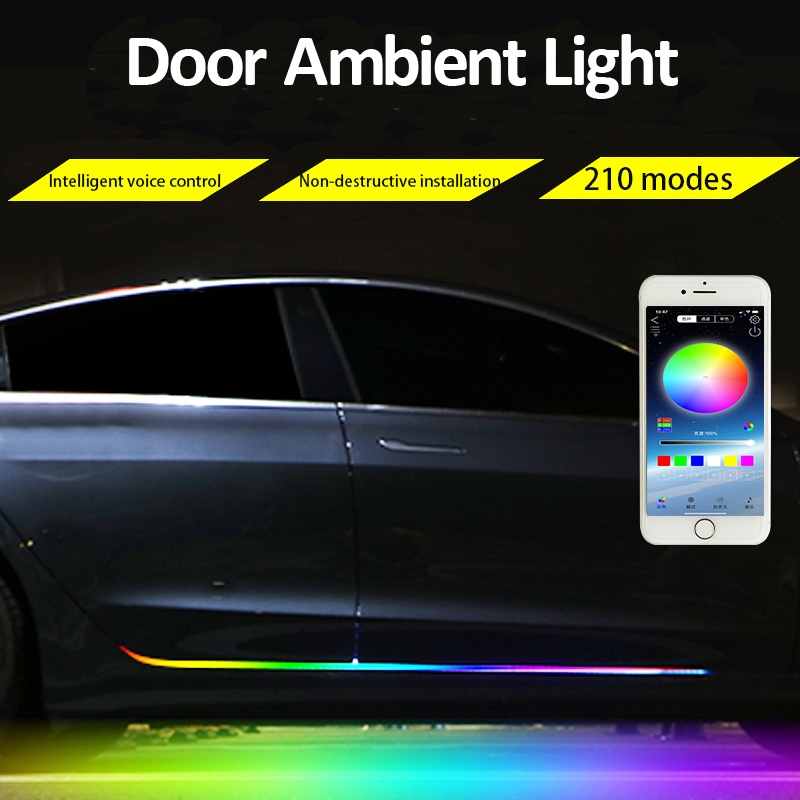 Colorful Car Door Ambient Light LED Strip Lights Pedal Atmosphere Flashing Light Bluetooth App Remote Music Control DIY Auto Interior Exterior Decorat