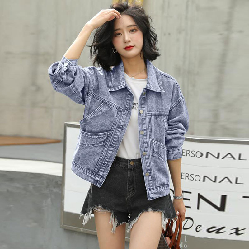 Vintage Denim Jacket Casual Coat Women's Black Autumn Korean-Style Long Sleeve Loose Coats 96B 210420