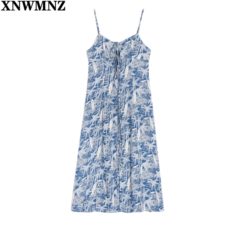 women Fashion boho Split vestido Vintage Blue Print midi dress Elegant Center Bandage Adjust spaghetti strap Dresses 210520
women Fashion boho Split vestido Vintage Blue Print midi dress Elegant Center Bandage Adjust spaghetti strap Dresses 210520