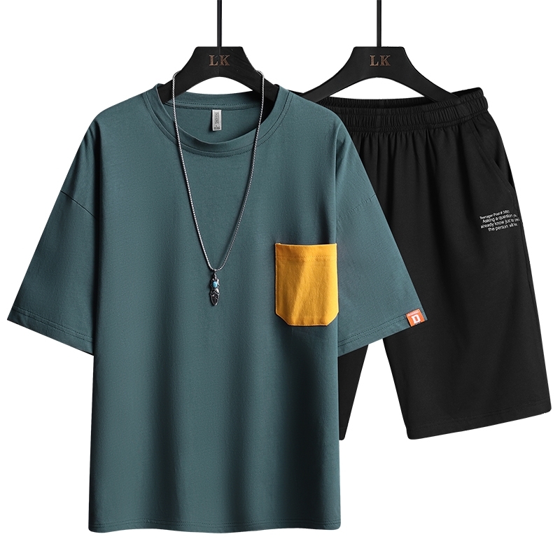 Varsanol Bermuda Masculina 2 Piece Sets Summer T-shirts Men Clothing Printed Pattern Shorts Top Tees Fashion Tracksuit Casual 210601