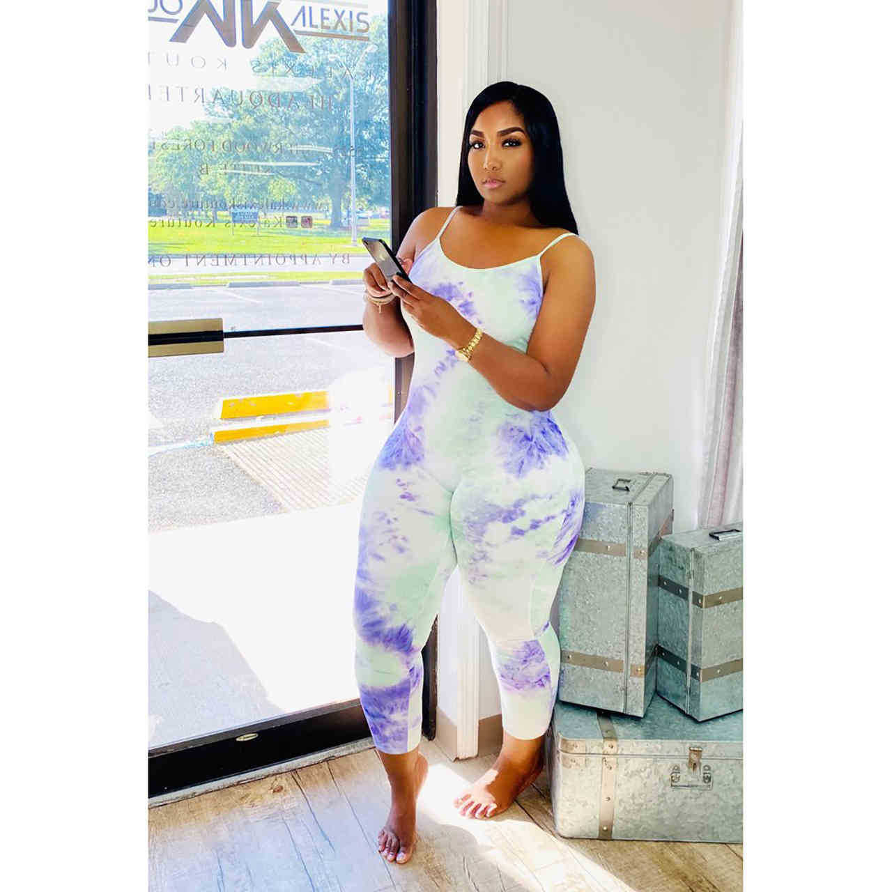 Women Jumpsuits Tie Dyed pants Desinger Gradient Vest Summer Plus Size 3XL Rompers Sleeveless Skinny Bodysuits Casual Leggings