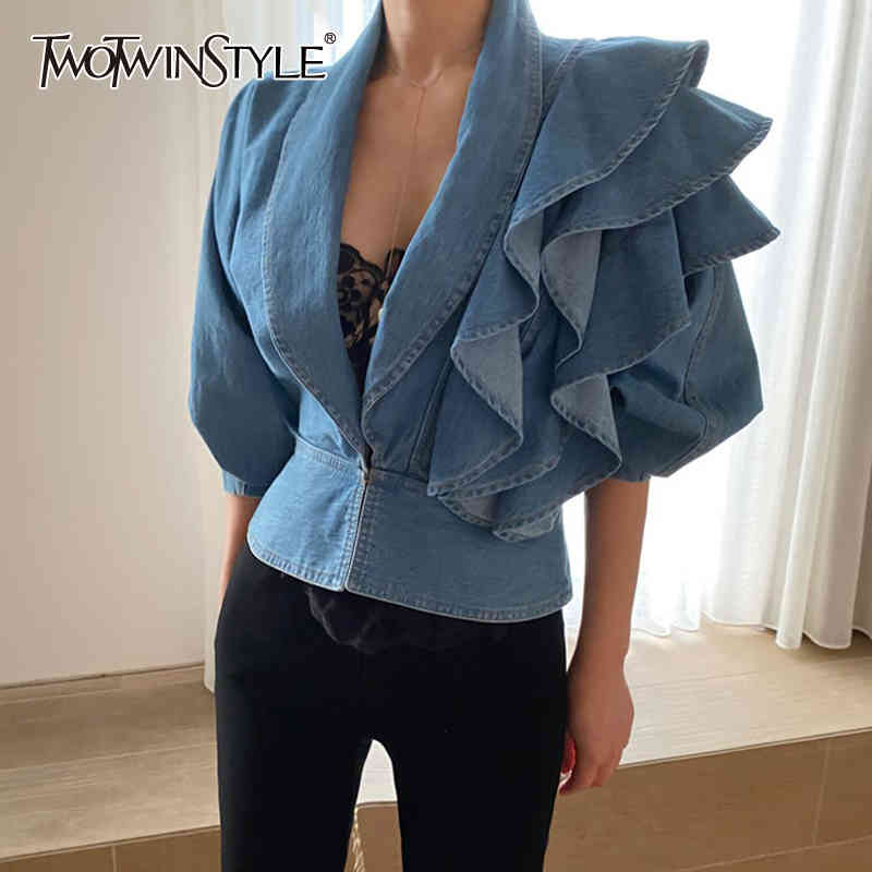 Patchwork Ruffle Tunic Shirt For Women V Neck Half Sleeve Denim Blouse Female Fashion Clothing Autumn 210524, Light blue
Patchwork Ruffle Tunic Shirt For Women V Neck Half Sleeve Denim Blouse Female Fashion Clothing Autumn 210524, Light blue