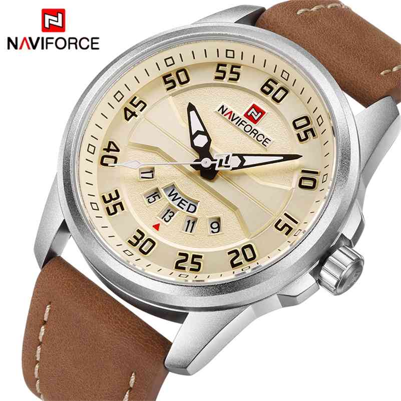 Luxury Brand NAVIFORCE Men Fashion Sport Watches Men's Quartz Clock Man Leather Army Military Wrist Watch relogio masculino 210517, Silver yellow
Luxury Brand NAVIFORCE Men Fashion Sport Watches Men's Quartz Clock Man Leather Army Military Wrist Watch relogio masculino 210517, Silver yellow