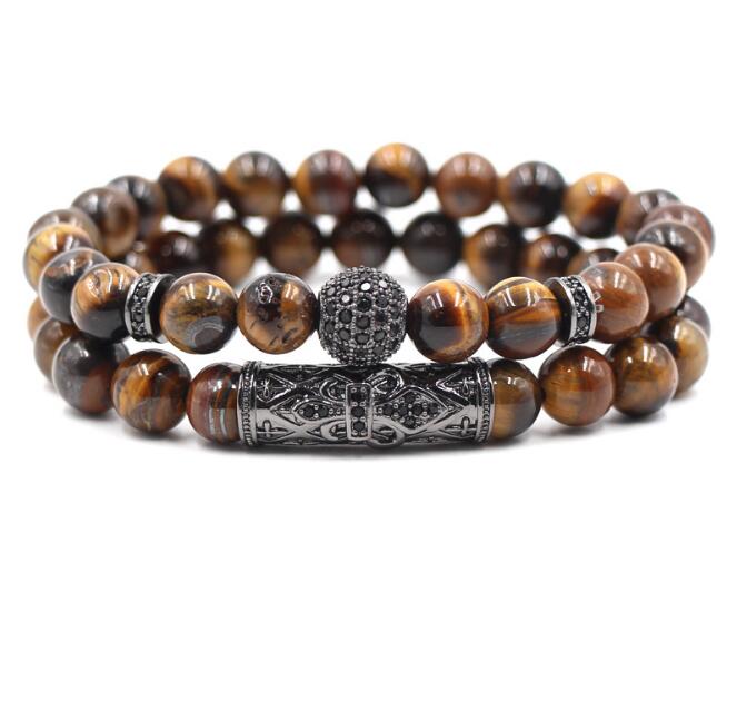 pc/set Natural tiger eye pearl beads bracelet set, jewelry for men and women, elastic material Wrist Strap accessories Gift GC203