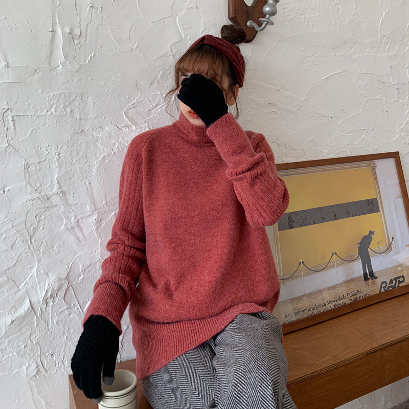 Korea Chic Feminine Turtleneck Slimming Casual Basic Fresh Loose Warm Pullovers Soft Knitted Women All Match Sweaters 210421