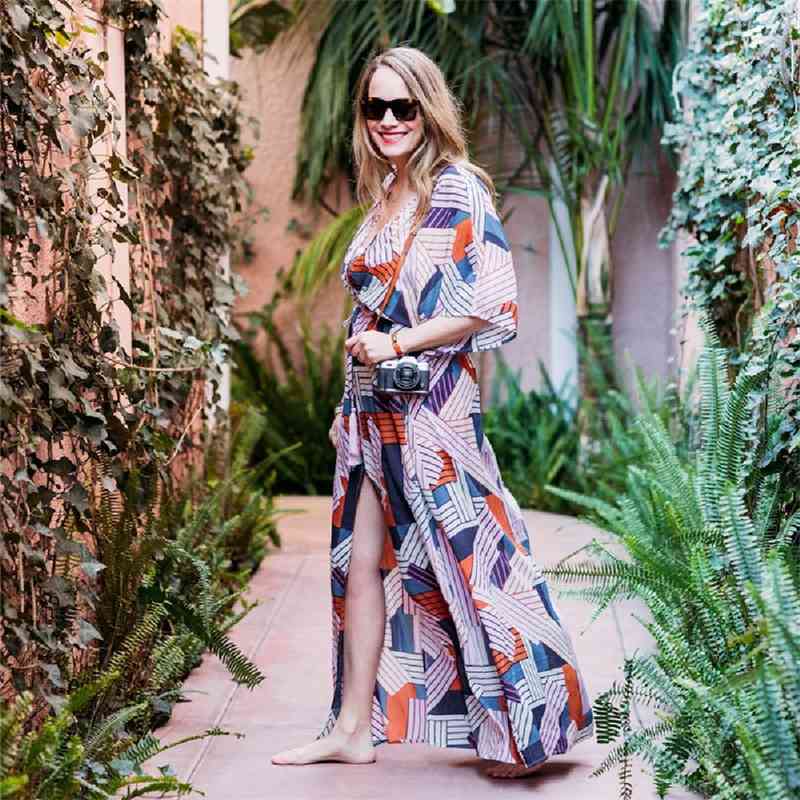 Patchwork Swimsuit cover up Beach Tunic Sarong Robe de Plage wear kaftans long Dress Womens Swim Wear #Q541 210420