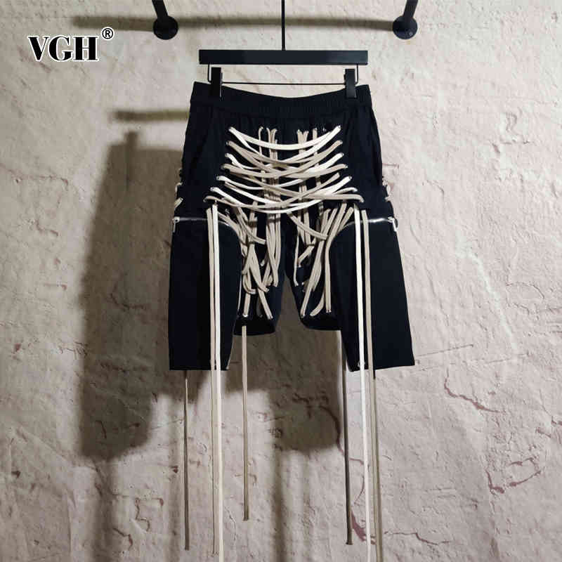VGH Bandage Casual Pants For Women High Waist Pocket Irregular Hem Plus Size Trousers Female Summer Fashion New Clothing 210421