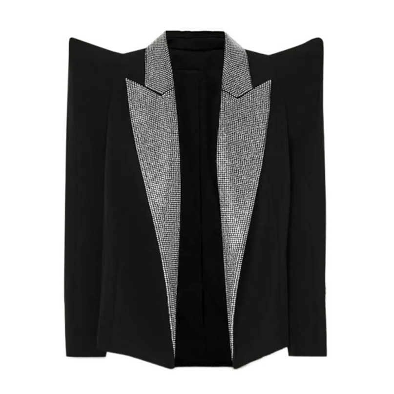 Shrug Diamonds Collar Blazer Women Black Autumn Female Jacket Fashion Shoulder Blazers Suit High Quality Dropship 211122