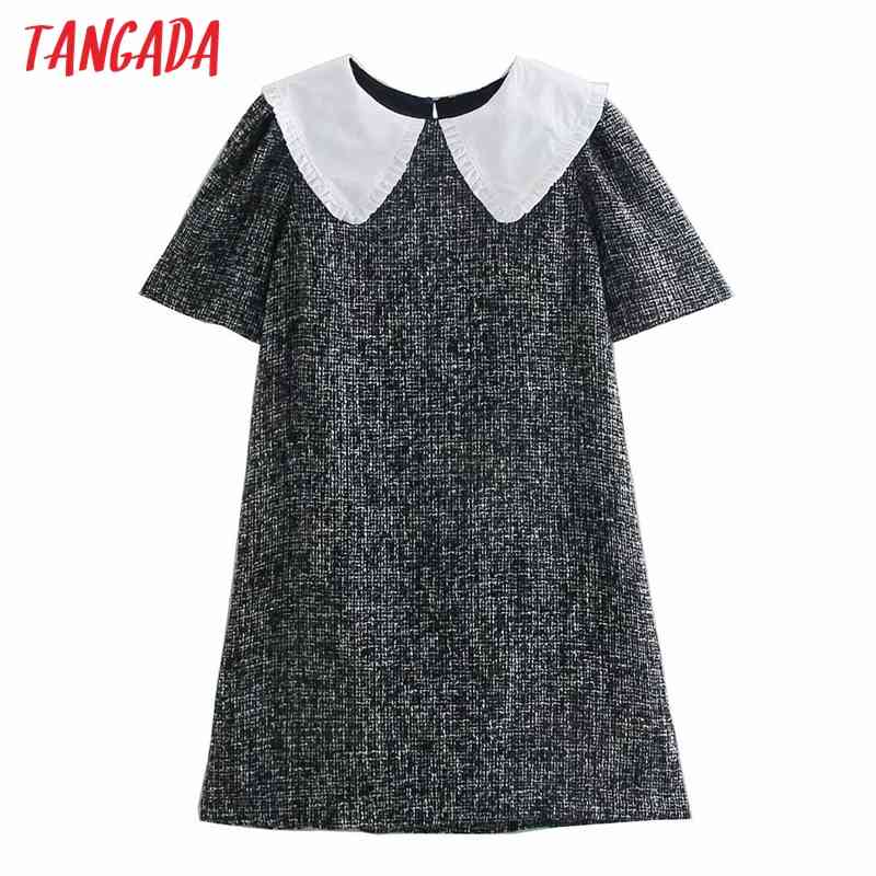 Fashion Women Oversize Collar Patchwork Arrival Short Sleeve Ladies Mini Dress Vestidos 2R30 210416