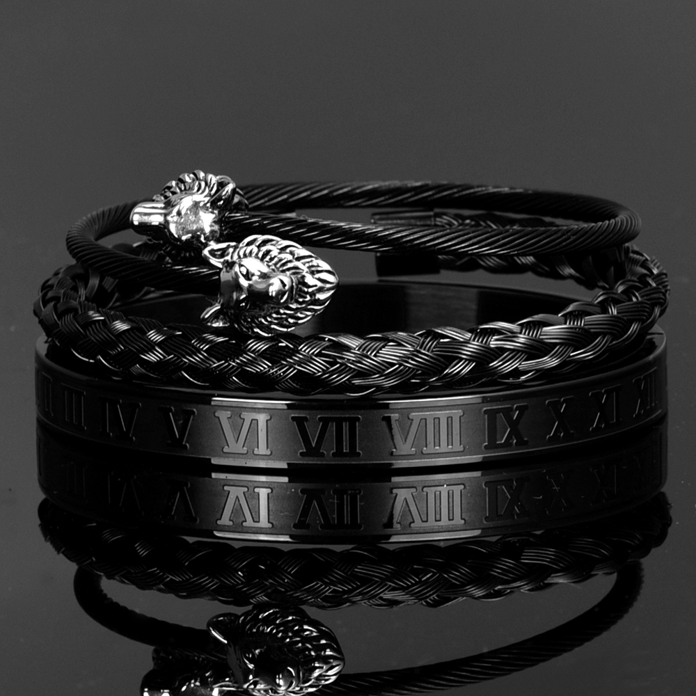 Luxury Set Stainless Steel Bracelet Hip Hop Men Jewelry Wolf Head Charm Open Brangle Carving Roman numerals Pulseira BileklikBracelets
Luxury Set Stainless Steel Bracelet Hip Hop Men Jewelry Wolf Head Charm Open Brangle Carving Roman numerals Pulseira BileklikBracelets