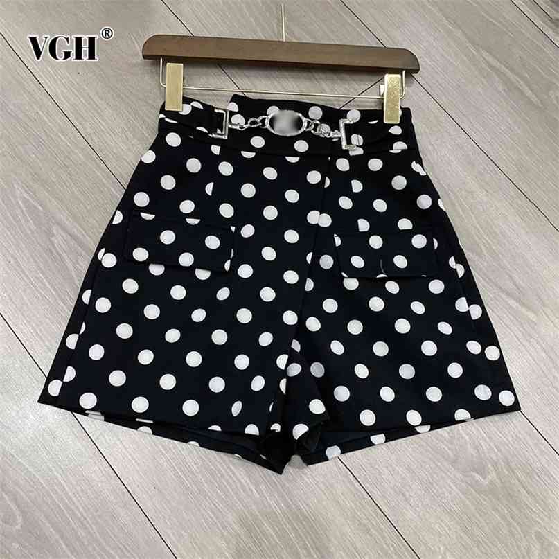 Casual Dot Short For Women High Waist Patchwork Metal Buckle Elegant Loose Shorts Female Clothes Summer Fashion Stylish 210531