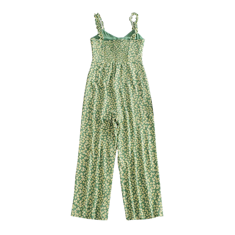 Boho Floral Print Bodysuit Women Bow Tie Spaghetti Strap Holiday Beach Playsuit Ladies Casual Wide Leg Jumpsuit 210414