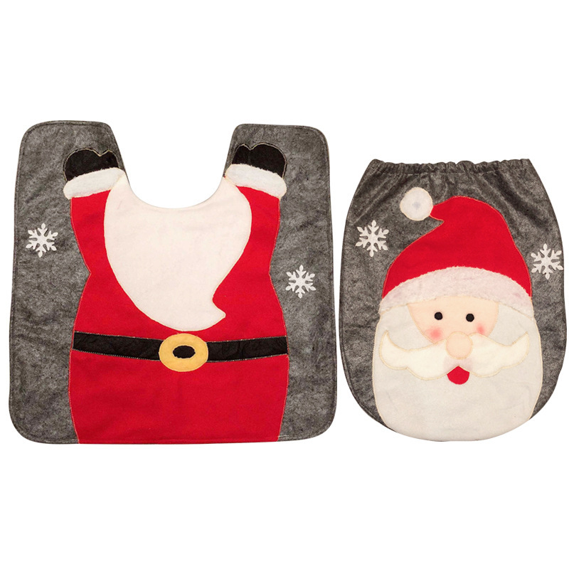 Christmas Santa Claus Toilet Cover Floor Mat 2-Piece Set Water Tank Cover Paper Towel Cover Christmas Ornaments