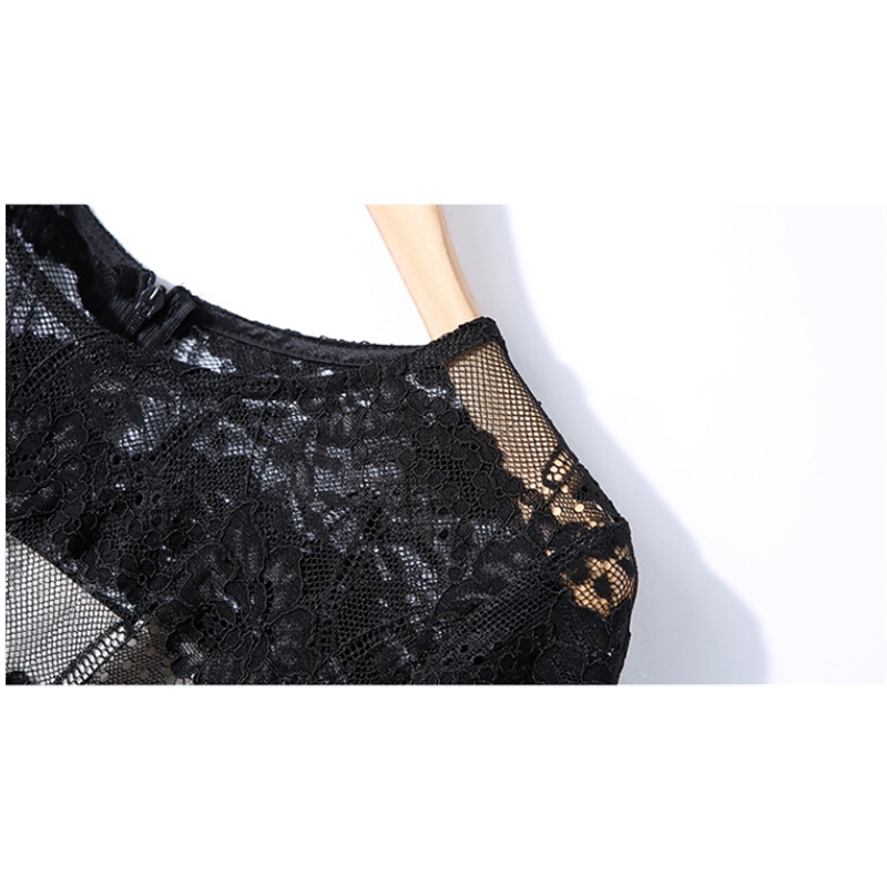 Arrival Women Sexy Lace Hollow Out Patchwork Dress Female Casual Black Pleated Dresses Vestidos 210520