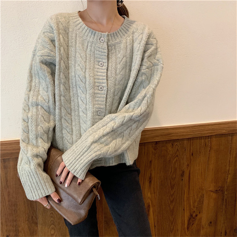 Knitted Women Cardigan Sweater Office Wear Single Breasted Long Sleeve Twist Sweaters Female Autumn Spring 210421
