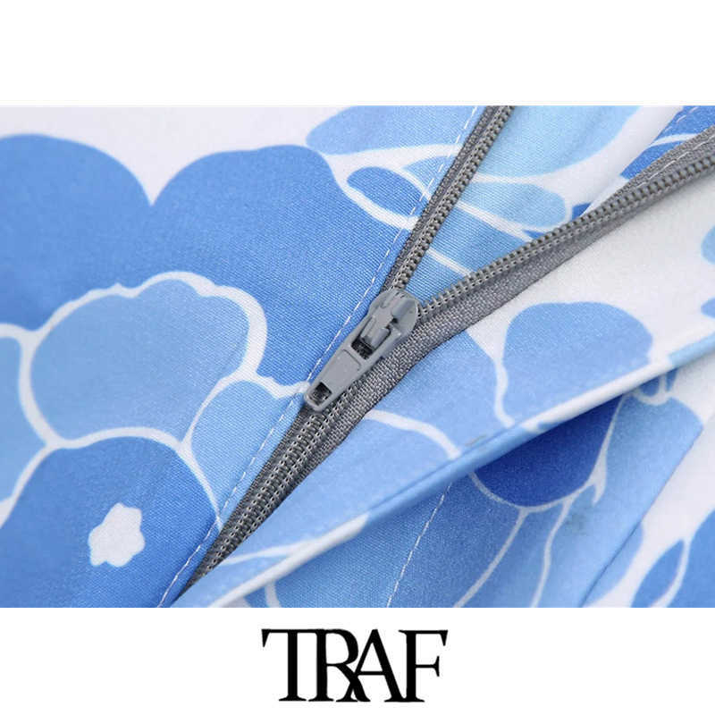 TRAF Women Chic Fashion Side Pockets Floral Print Bermuda Shorts Vintage High Waist Zipper Fly Female Short Pants Mujer 210611