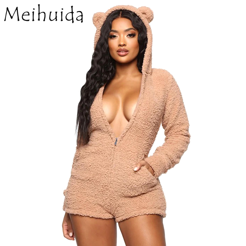 Women Cartoon Bear Onesis Sleepwear Playsuit Solid Color Long Sleeve Side Pockets Fuzzy Hooded Romper Jumpsuit Autumn Winter, Black;white
Women Cartoon Bear Onesis Sleepwear Playsuit Solid Color Long Sleeve Side Pockets Fuzzy Hooded Romper Jumpsuit Autumn Winter, Black;white