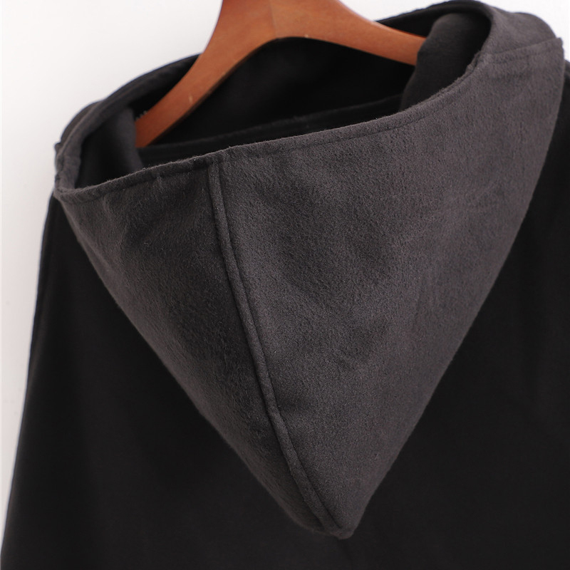 Evfer Winter Women Casual Sleeveless Black Hooded Cloak Female Fashion Wide Open Woolen Outwear Girls Turtleneck Thick Coat Chic 210421