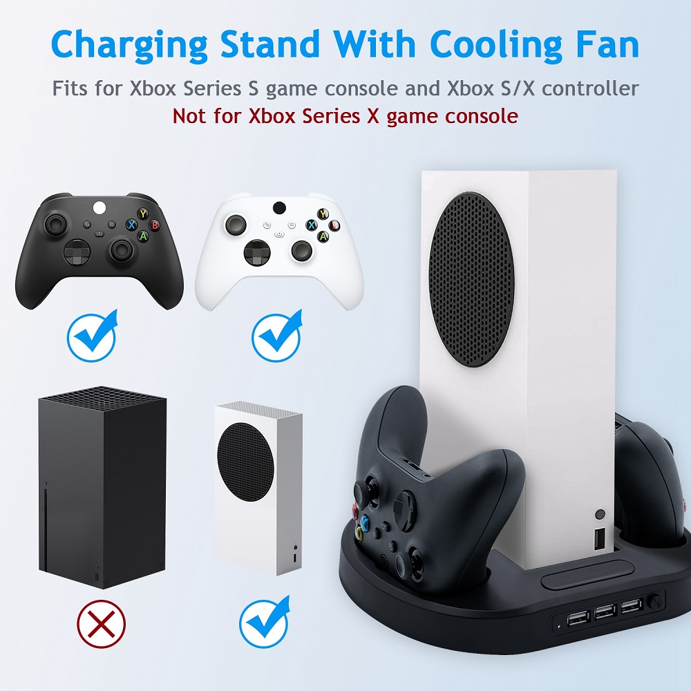 Multi-function Cooling Fan Cooler Base for Xbox Series S Wireless Game Controller Console Charging Station with HUB for Gamepad