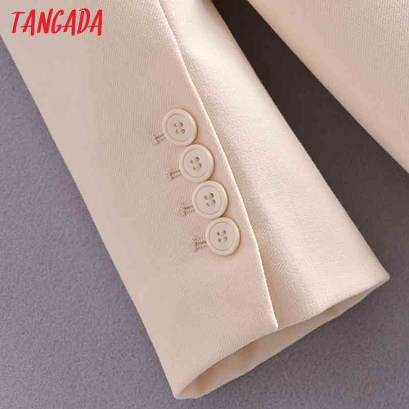Women One Buttons Beige Blazer Coat Vintage Notched Collar Pocket Fashion Female Casual Chic Tops 3H262 210416